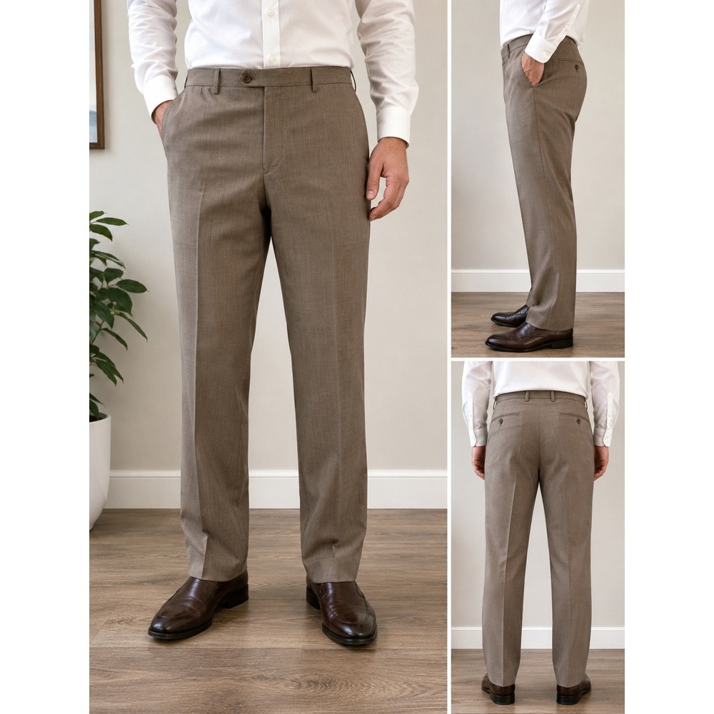 Jos A. Bank Reserve 100% Wool Dress Pants 36x30 (Tag 38R) Brown Taupe Flat Front